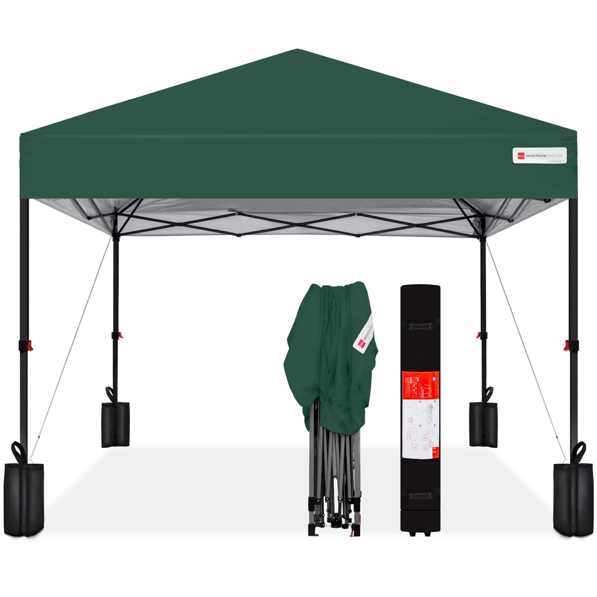 One-Person Setup Instant Pop Up Canopy w/ Case, 4 Weight Bags - 8x8ft - Dark Green