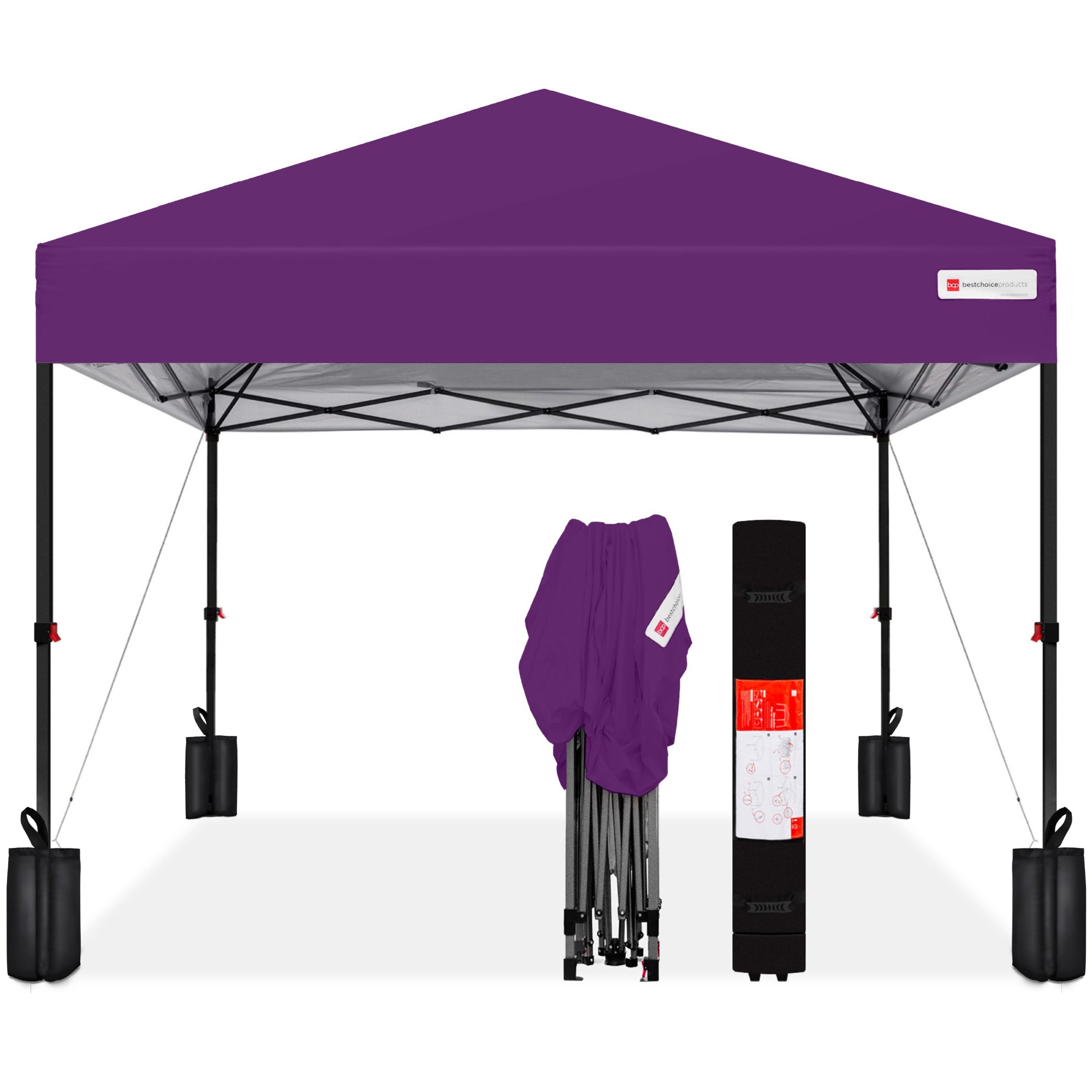 One-Person Setup Instant Pop Up Canopy w/ Case, 4 Weight Bags - 10x10ft - Amethyst Purple