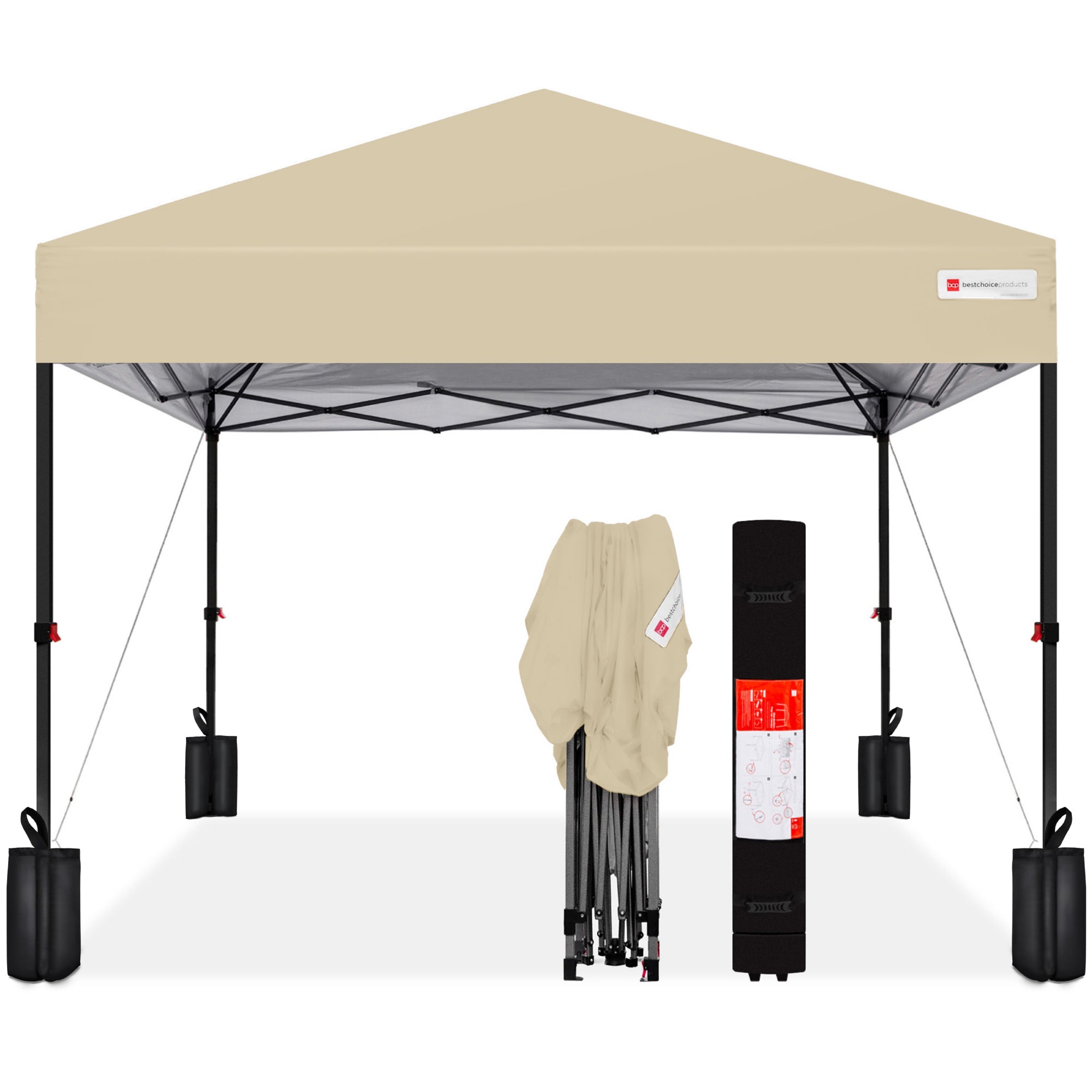 One-Person Setup Instant Pop Up Canopy w/ Case, 4 Weight Bags - 12x12ft - Sand