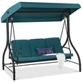 3-Seat Outdoor Canopy Swing Glider Furniture w/ Converting Flatbed Backrest - Peacock