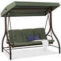 3-Seat Outdoor Canopy Swing Glider Furniture w/ Converting Flatbed Backrest - Midnight Green