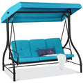3-Seat Outdoor Canopy Swing Glider Furniture w/ Converting Flatbed Backrest - Sky Blue