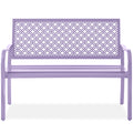 Indoor Outdoor Steel Bench w/ Geometric Backrest, Foot Levelers - Lavender