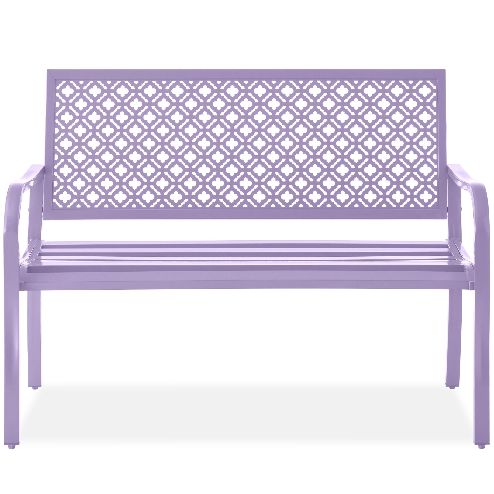 Indoor Outdoor Steel Bench w/ Geometric Backrest, Foot Levelers - Lavender