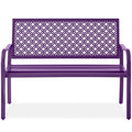 Indoor Outdoor Steel Bench w/ Geometric Backrest, Foot Levelers - Dark Purple