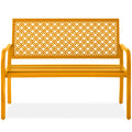 Indoor Outdoor Steel Bench w/ Geometric Backrest, Foot Levelers - Marigold
