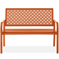 Indoor Outdoor Steel Bench w/ Geometric Backrest, Foot Levelers - Carrot