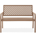 Indoor Outdoor Steel Bench w/ Geometric Backrest, Foot Levelers - Taupe