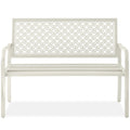 Indoor Outdoor Steel Bench w/ Geometric Backrest, Foot Levelers - Ivory