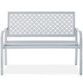 Indoor Outdoor Steel Bench w/ Geometric Backrest, Foot Levelers - Light Gray