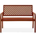 Indoor Outdoor Steel Bench w/ Geometric Backrest, Foot Levelers - Rust