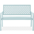 Indoor Outdoor Steel Bench w/ Geometric Backrest, Foot Levelers - Sky Blue