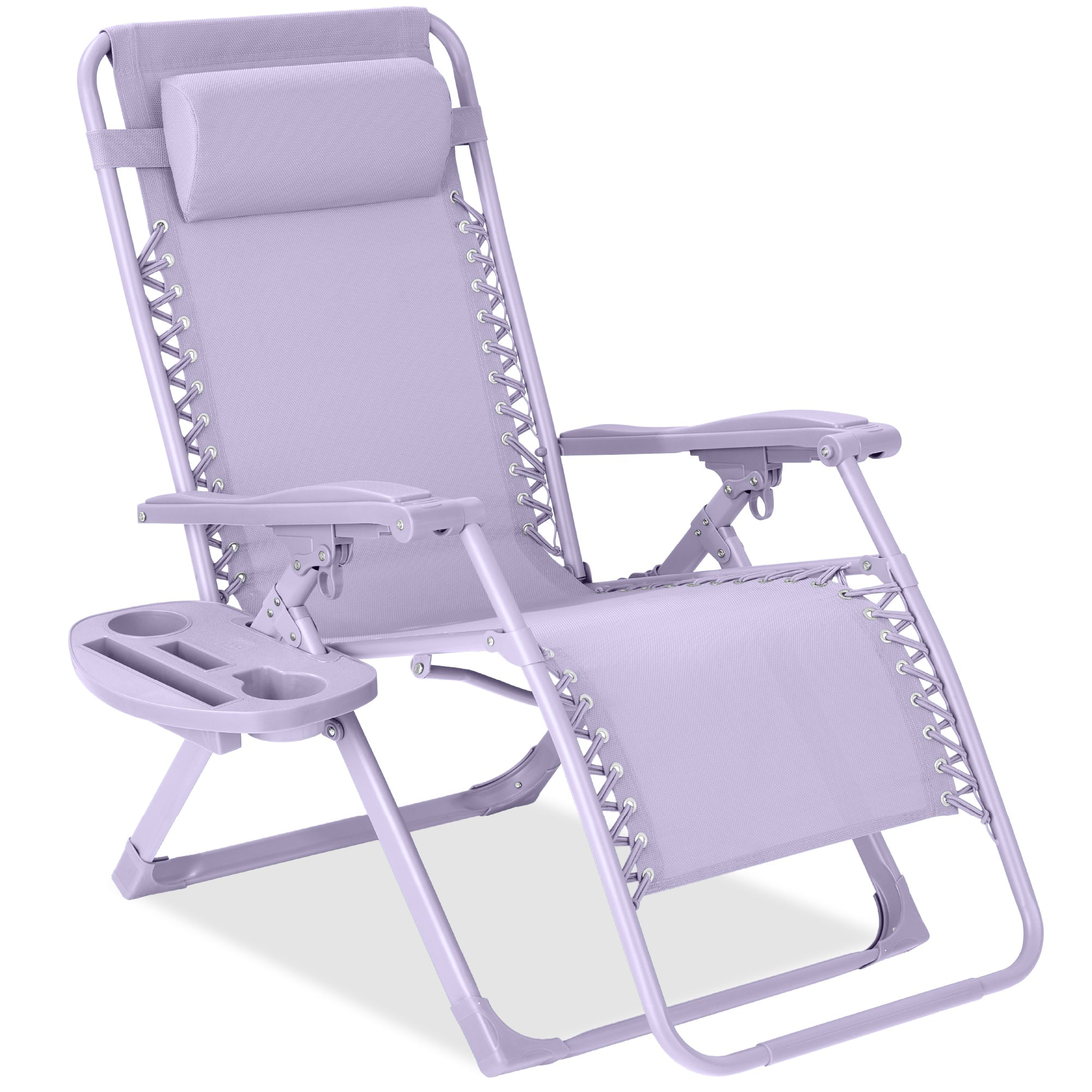 Monochromatic Zero Gravity Patio Chair Recliner w/ Side Tray, Headrest - Lavender