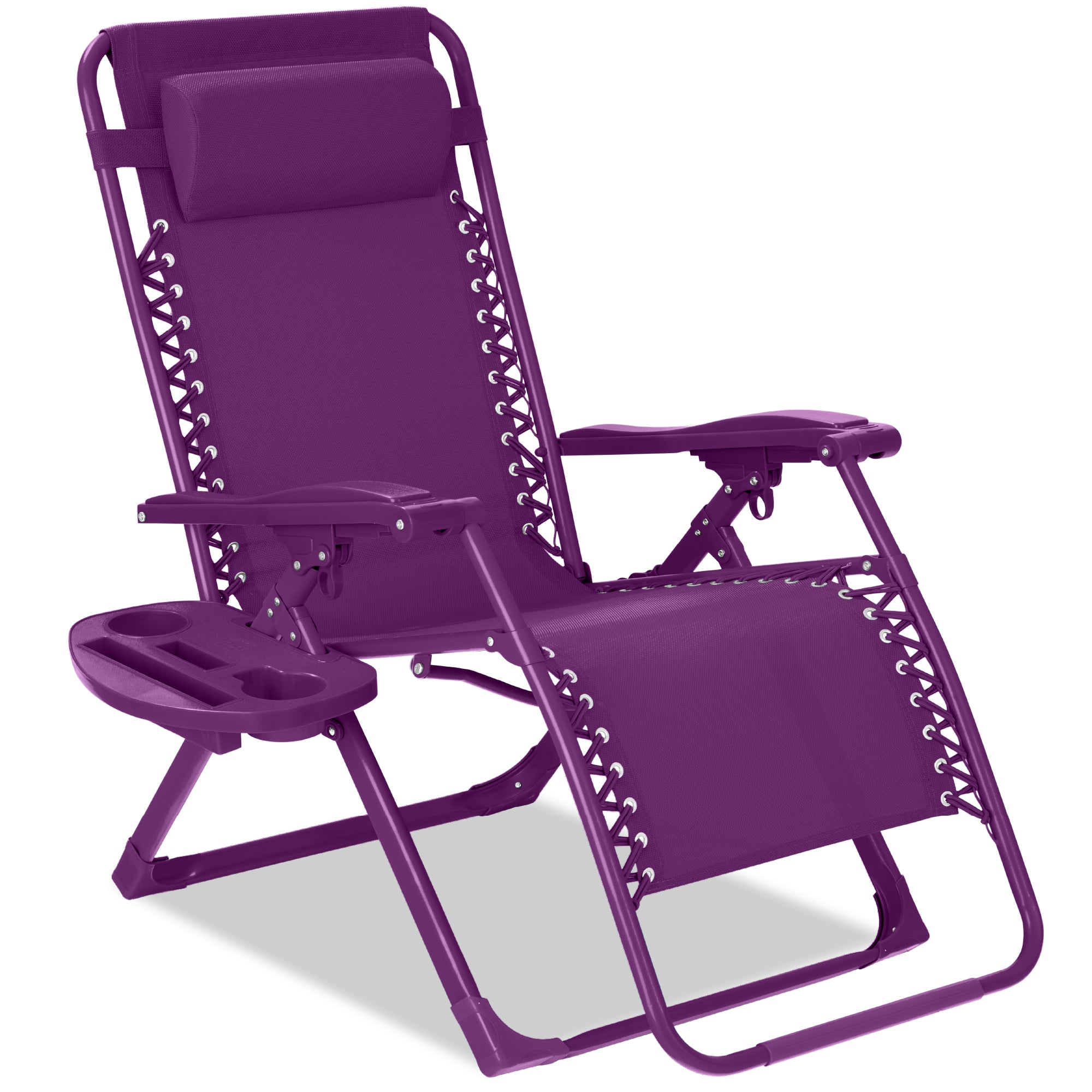 Monochromatic Zero Gravity Patio Chair Recliner w/ Side Tray, Headrest - Amethyst