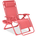 Monochromatic Zero Gravity Patio Chair Recliner w/ Side Tray, Headrest - Coral