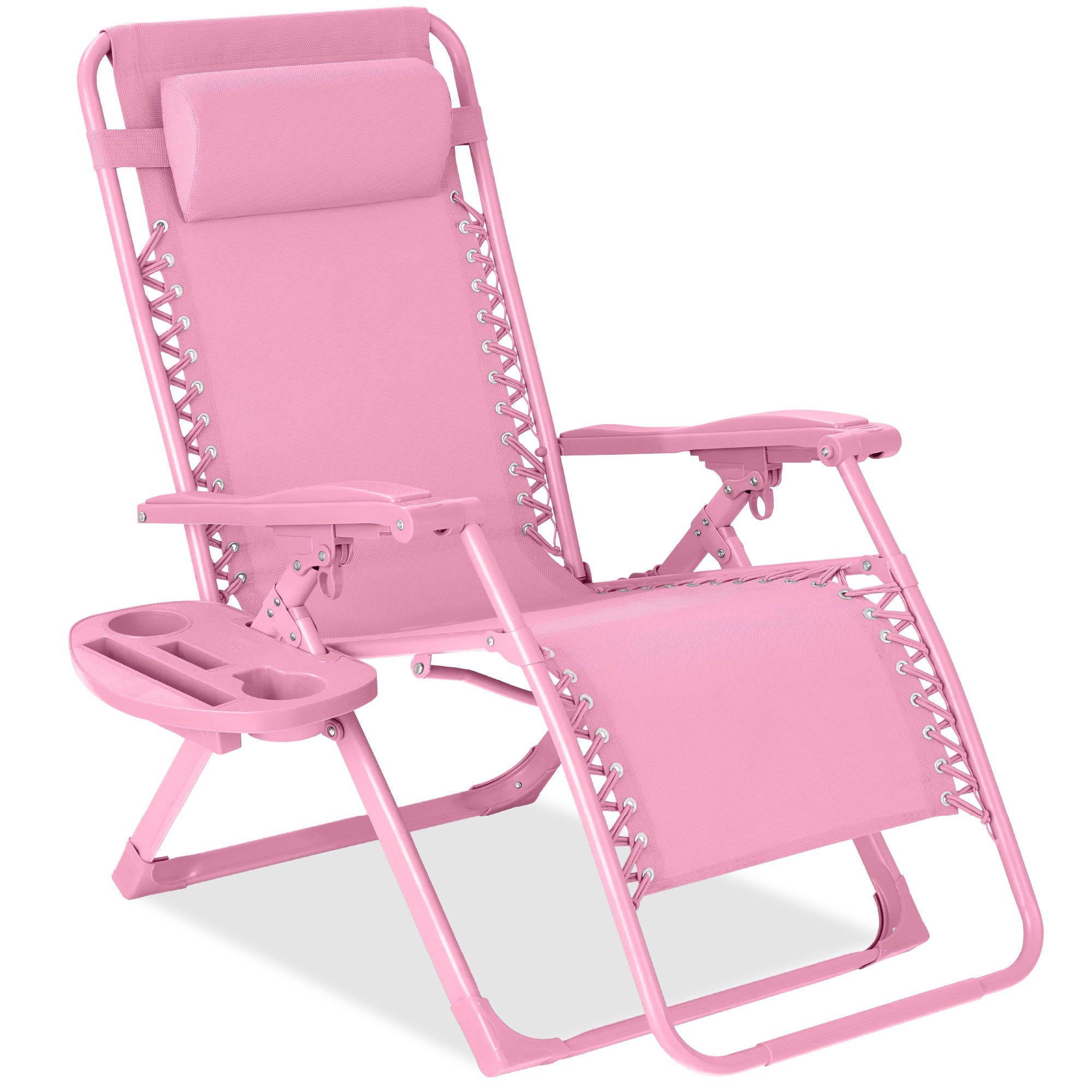 Monochromatic Zero Gravity Patio Chair Recliner w/ Side Tray, Headrest - Carnation