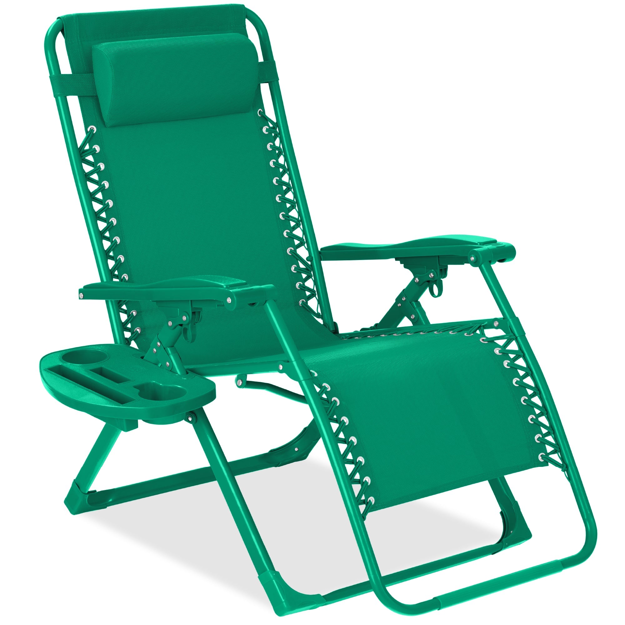 Monochromatic Zero Gravity Patio Chair Recliner w/ Side Tray, Headrest - Emerald