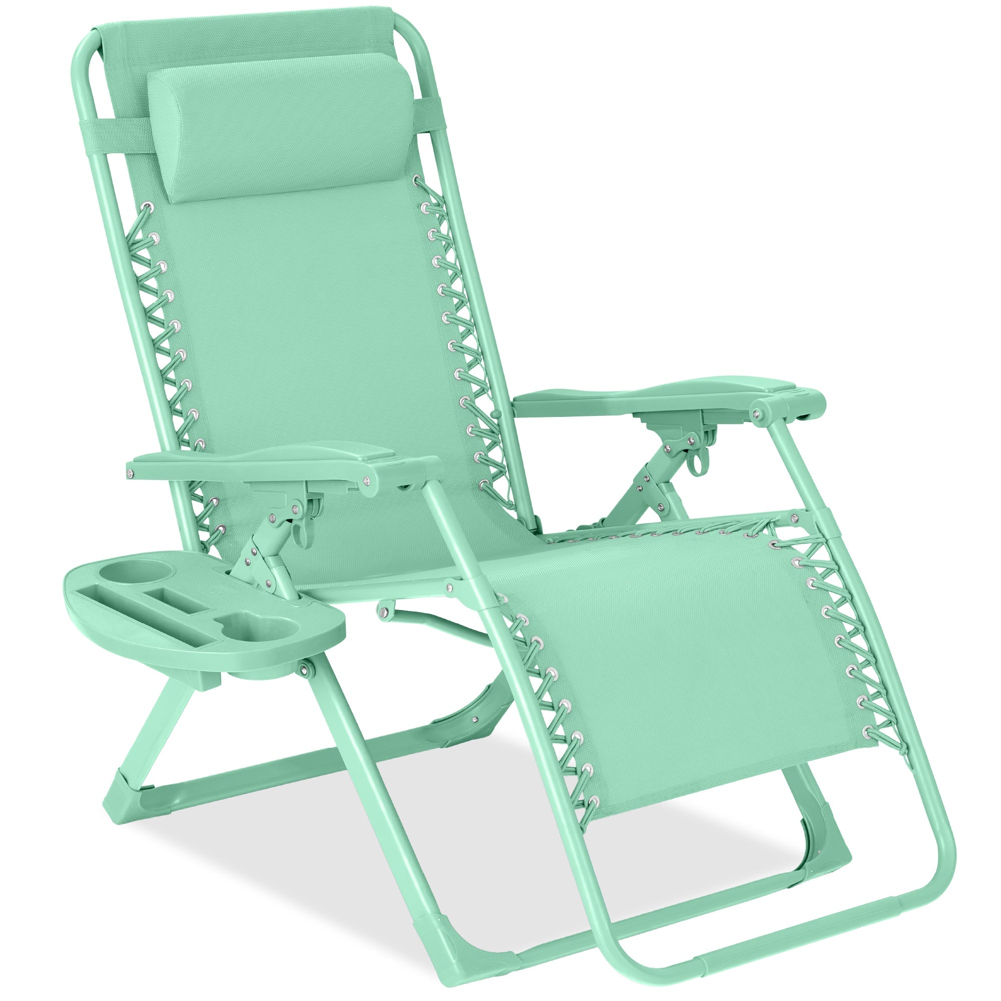 Monochromatic Zero Gravity Patio Chair Recliner w/ Side Tray, Headrest - Mint
