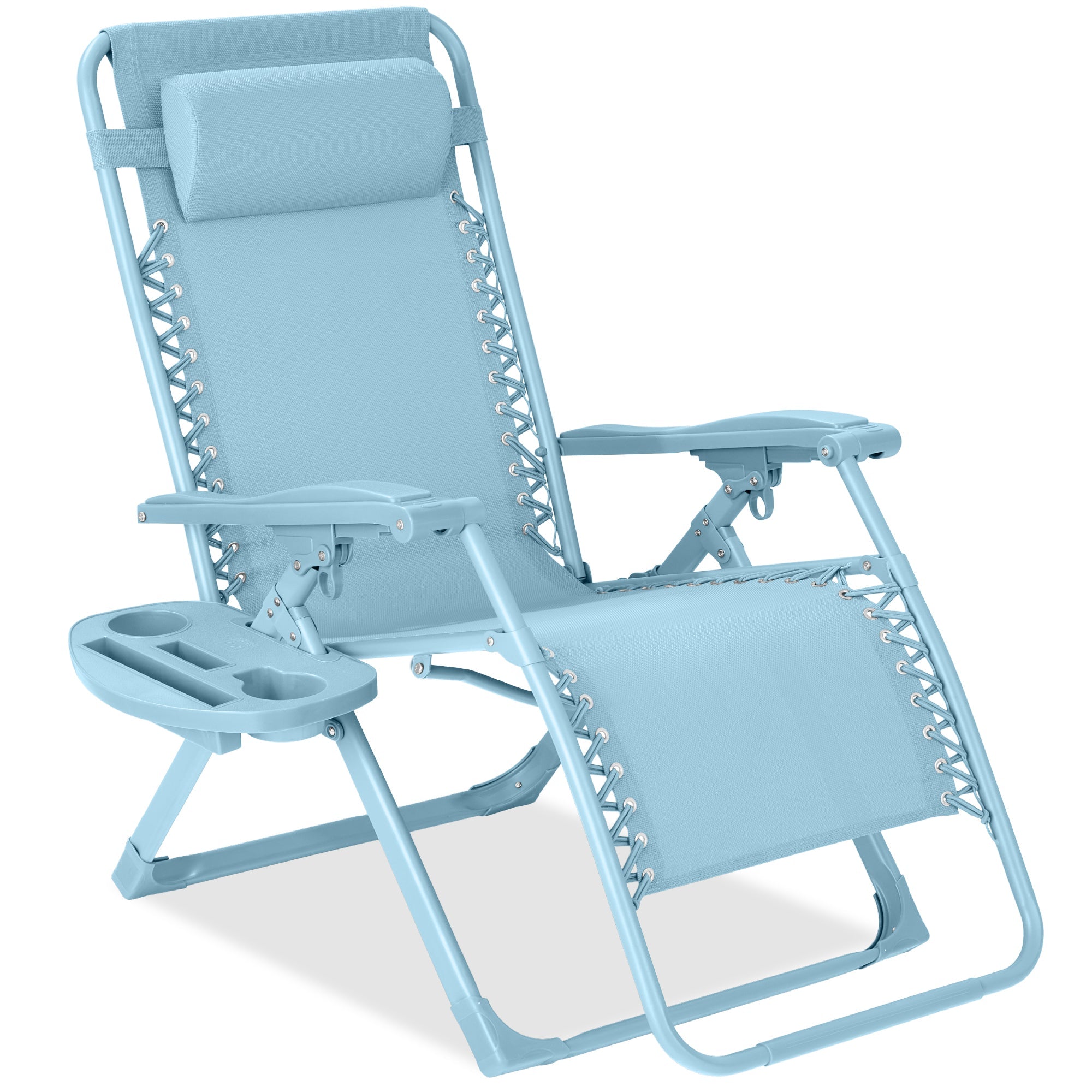 Monochromatic Zero Gravity Patio Chair Recliner w/ Side Tray, Headrest - Sky