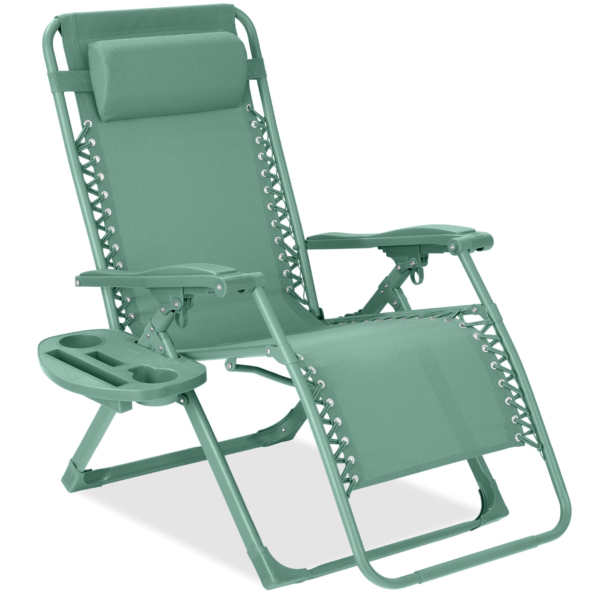 Monochromatic Zero Gravity Patio Chair Recliner w/ Side Tray, Headrest - Seafoam
