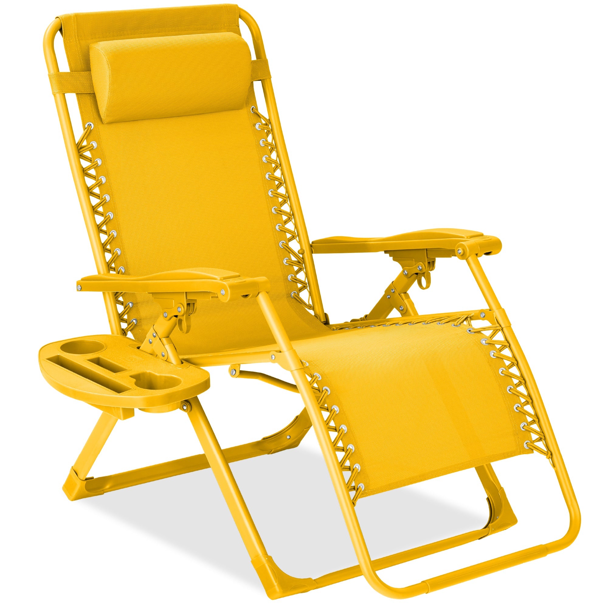 Monochromatic Zero Gravity Patio Chair Recliner w/ Side Tray, Headrest - Sunflower