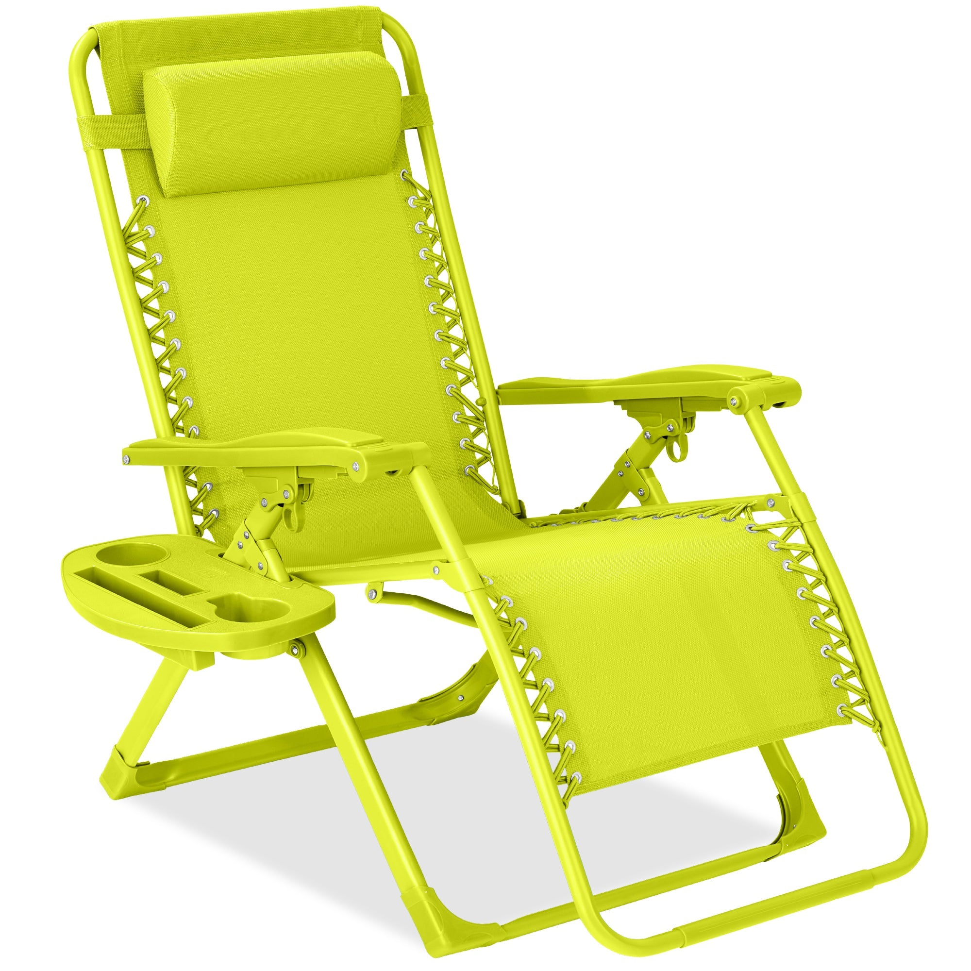 Monochromatic Zero Gravity Patio Chair Recliner w/ Side Tray, Headrest - Neon