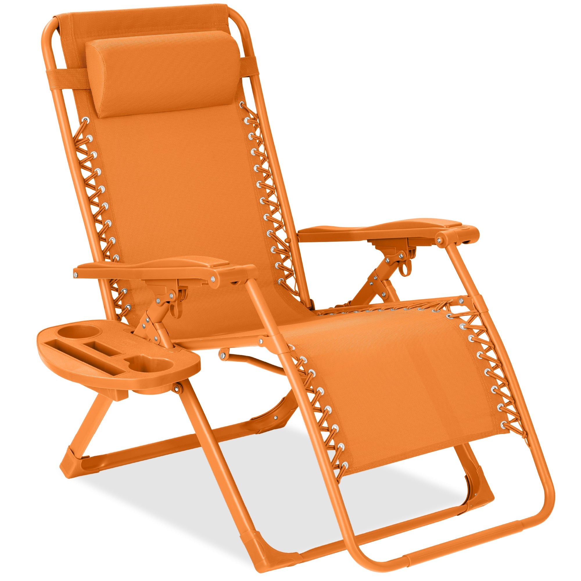 Monochromatic Zero Gravity Patio Chair Recliner w/ Side Tray, Headrest - Tangerine