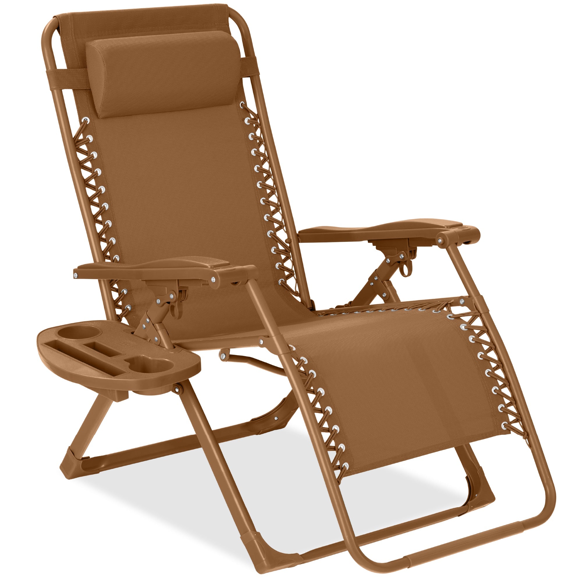 Monochromatic Zero Gravity Patio Chair Recliner w/ Side Tray, Headrest - Desert