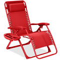Monochromatic Zero Gravity Patio Chair Recliner w/ Side Tray, Headrest - Chili