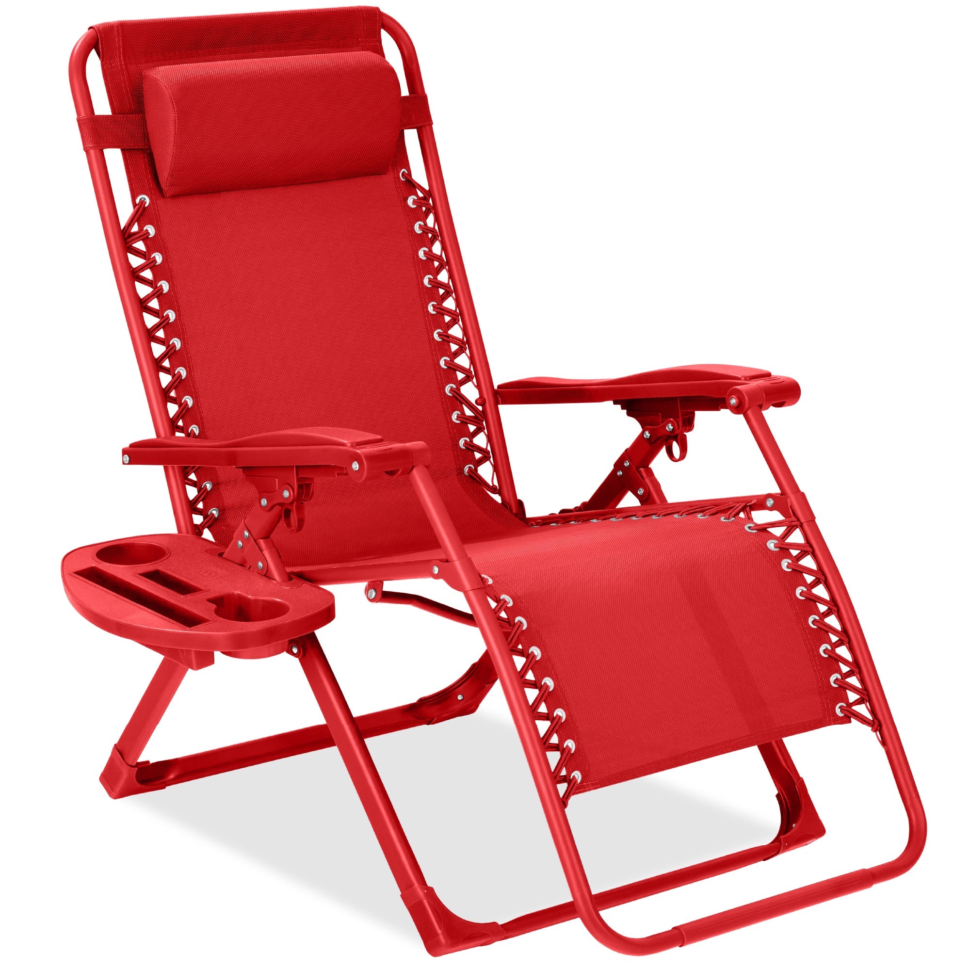 Monochromatic Zero Gravity Patio Chair Recliner w/ Side Tray, Headrest - Chili