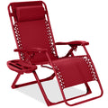 Monochromatic Zero Gravity Patio Chair Recliner w/ Side Tray, Headrest - Ruby