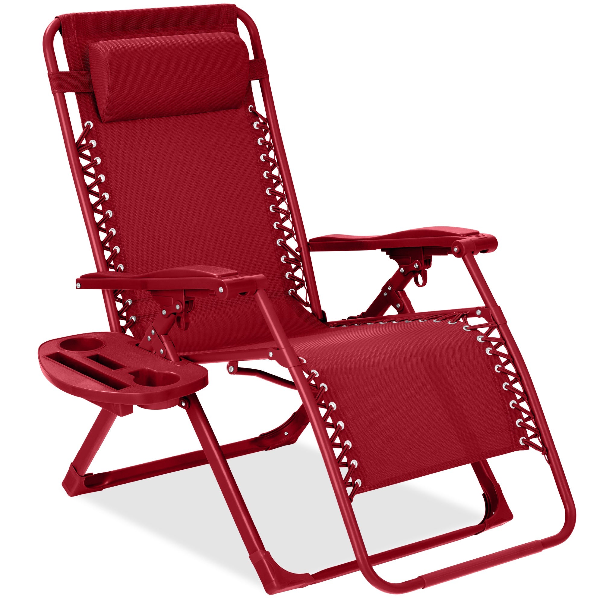 Monochromatic Zero Gravity Patio Chair Recliner w/ Side Tray, Headrest - Ruby