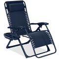 Monochromatic Zero Gravity Patio Chair Recliner w/ Side Tray, Headrest - Navy