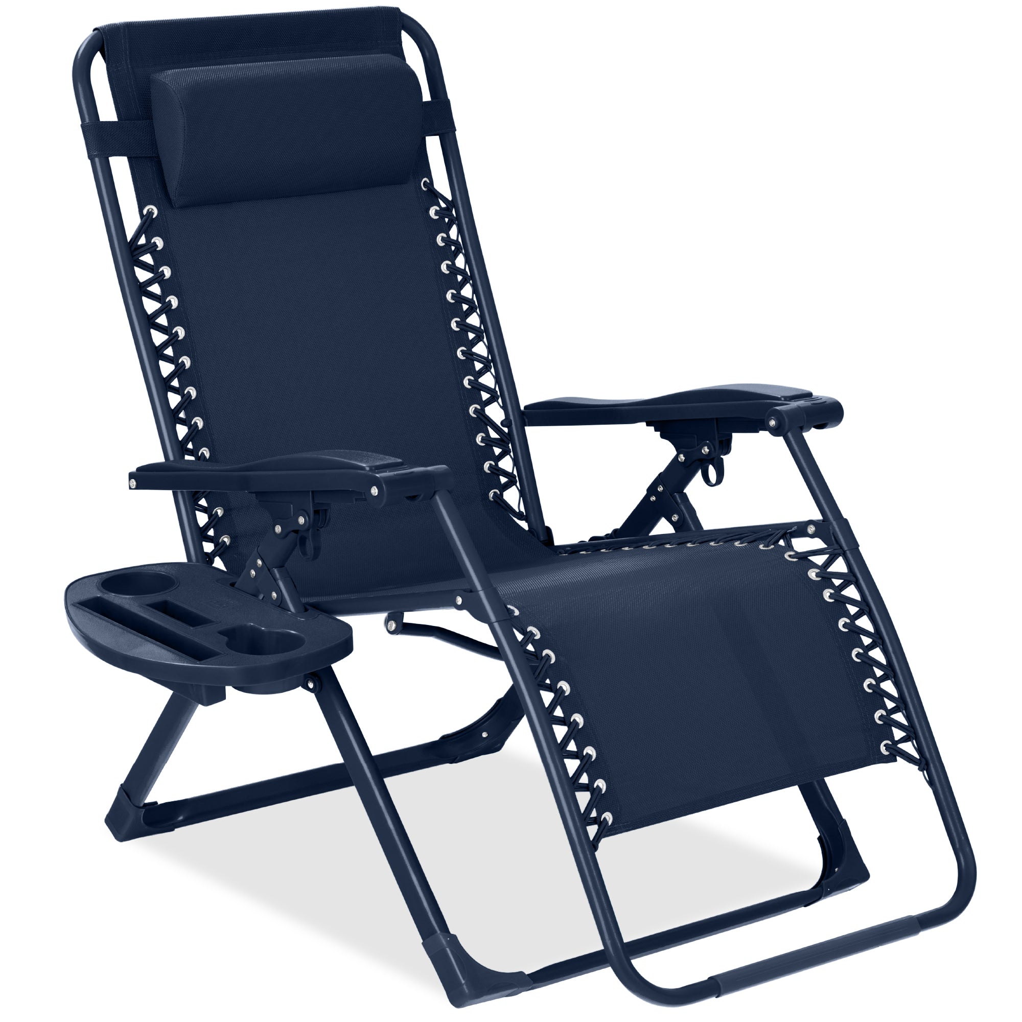 Monochromatic Zero Gravity Patio Chair Recliner w/ Side Tray, Headrest - Navy