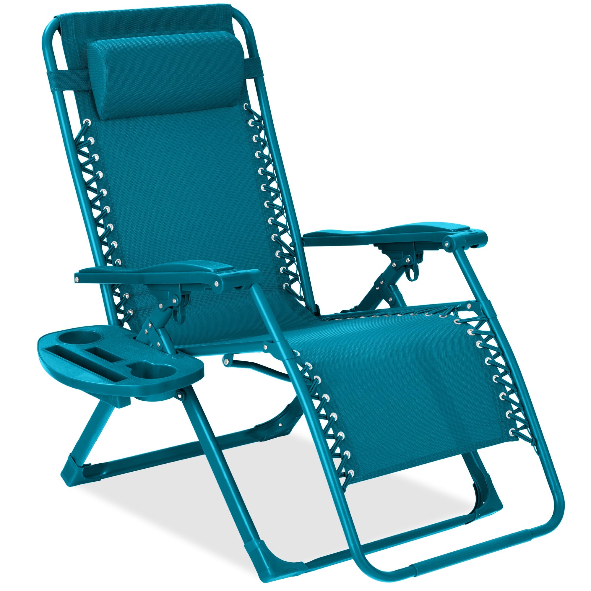 Monochromatic Zero Gravity Patio Chair Recliner w/ Side Tray, Headrest - Peacock