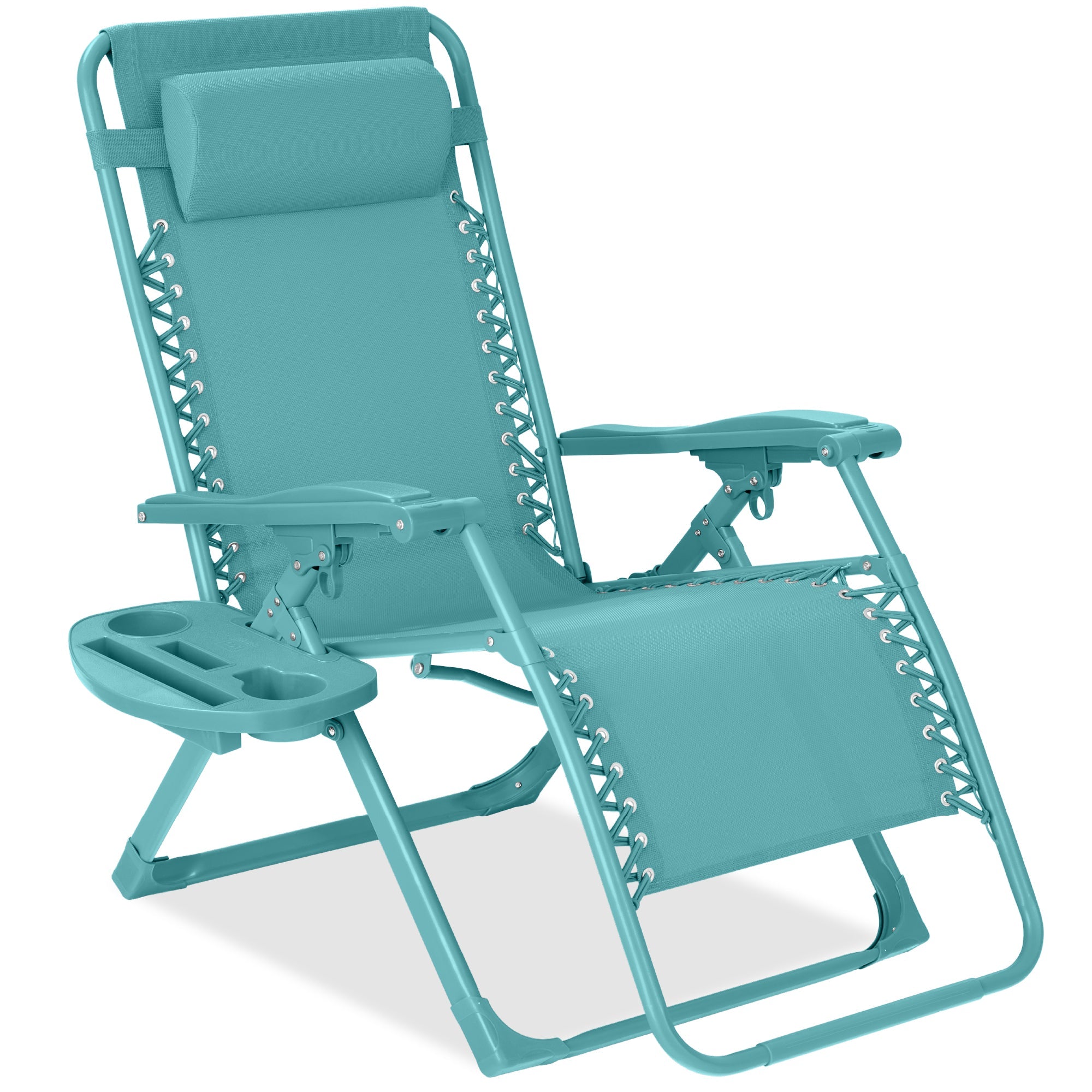 Monochromatic Zero Gravity Patio Chair Recliner w/ Side Tray, Headrest - Caribbean