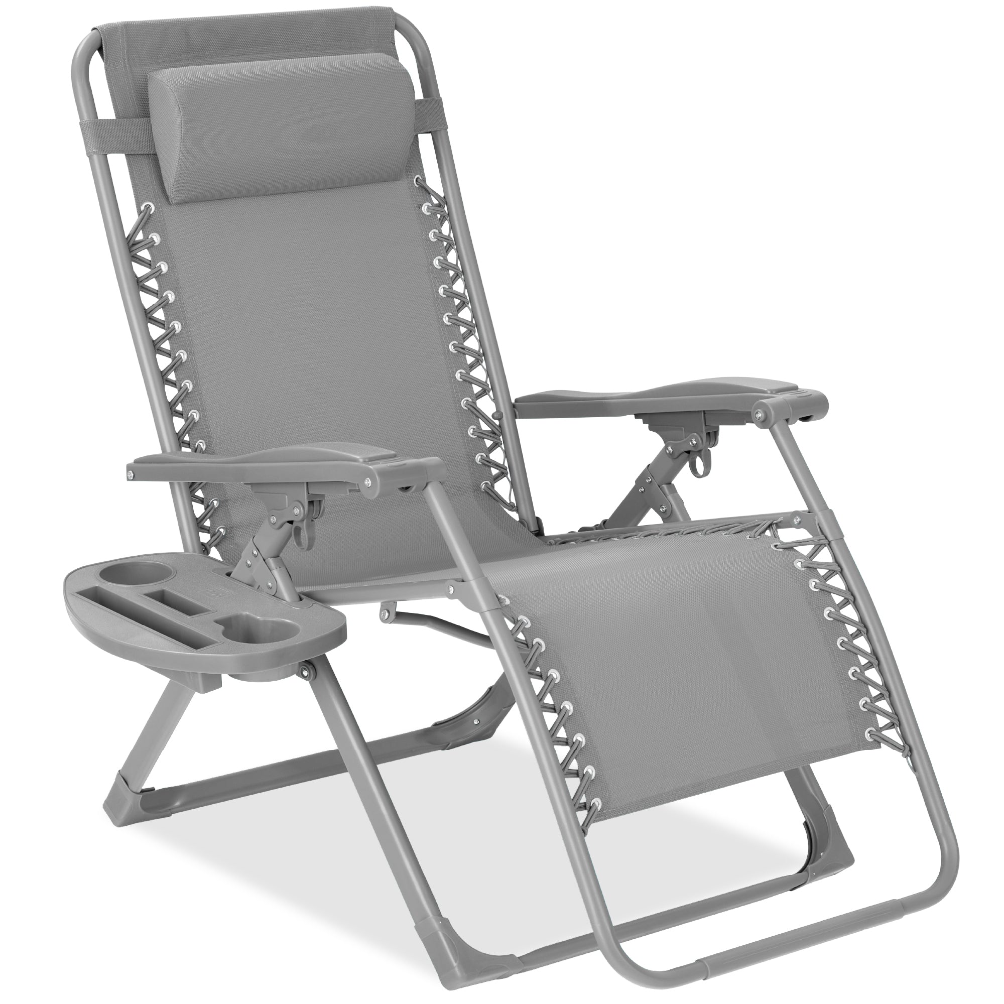 Monochromatic Zero Gravity Patio Chair Recliner w/ Side Tray, Headrest - Dove Gray