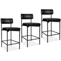 Set of 3 Armless Counter Height Bar Stools, Modern PU Faux Leather Stools - Midnight Black