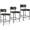 Set of 3 Armless Counter Height Bar Stools, Modern PU Faux Leather Stools - Moss Green