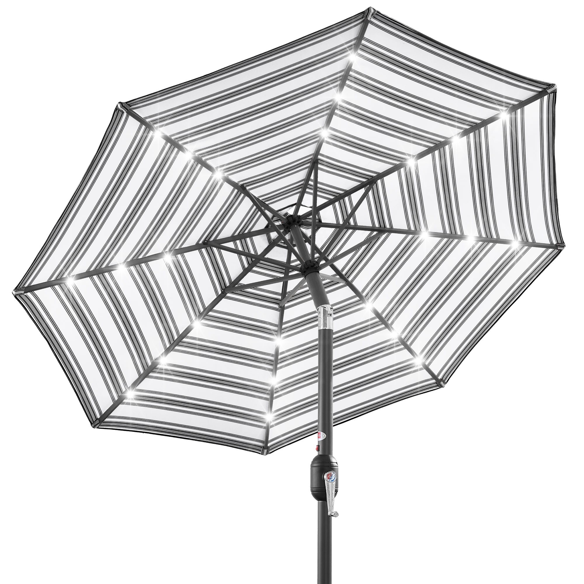 Solar LED Lighted Striped Patio Umbrella w/ Tilt Adjustment - 10ft - Striped Black