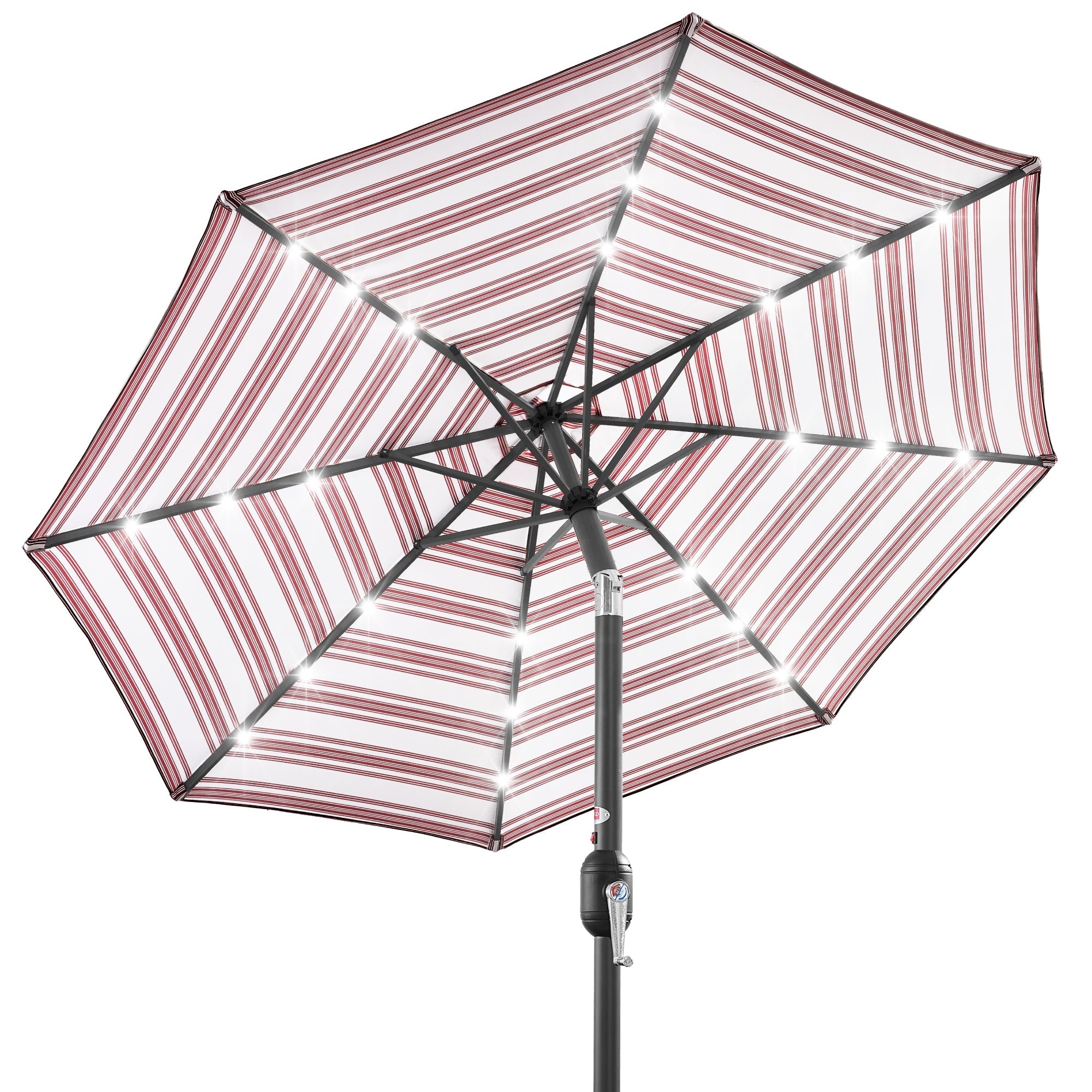 Solar LED Lighted Striped Patio Umbrella w/ Tilt Adjustment - 10ft - Striped Burgundy