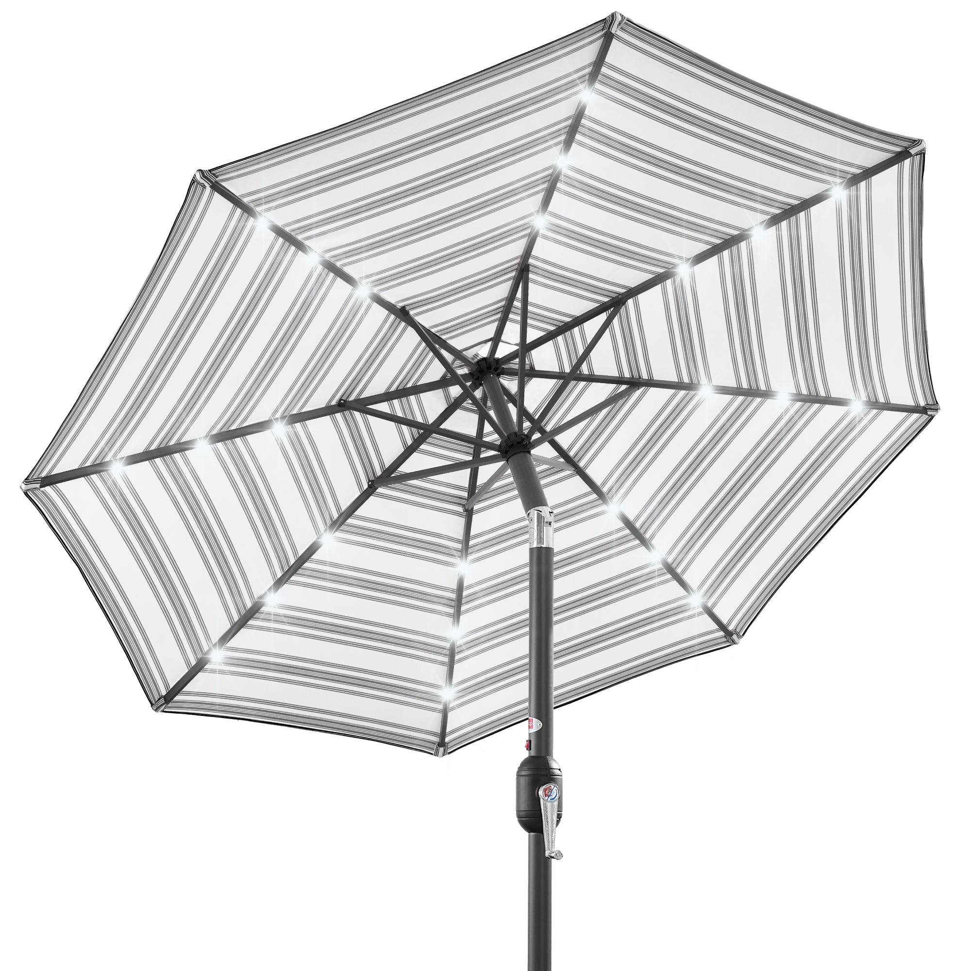 Solar LED Lighted Striped Patio Umbrella w/ Tilt Adjustment - 10ft - Striped Gray