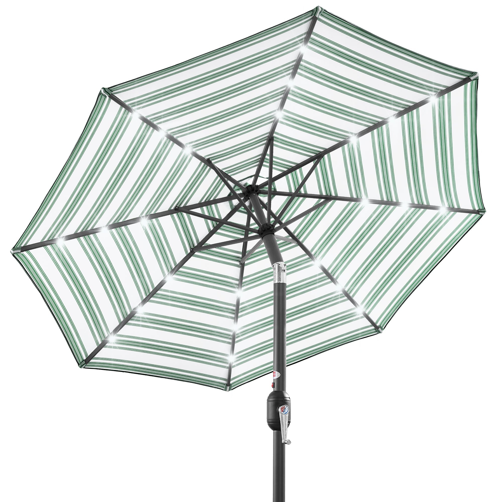 Solar LED Lighted Striped Patio Umbrella w/ Tilt Adjustment - 10ft - Striped Green