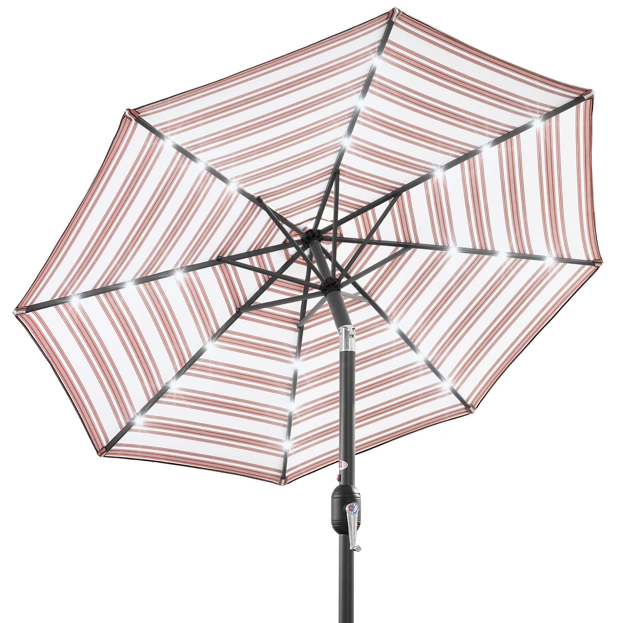 Solar LED Lighted Striped Patio Umbrella w/ Tilt Adjustment - 10ft - Striped Rust