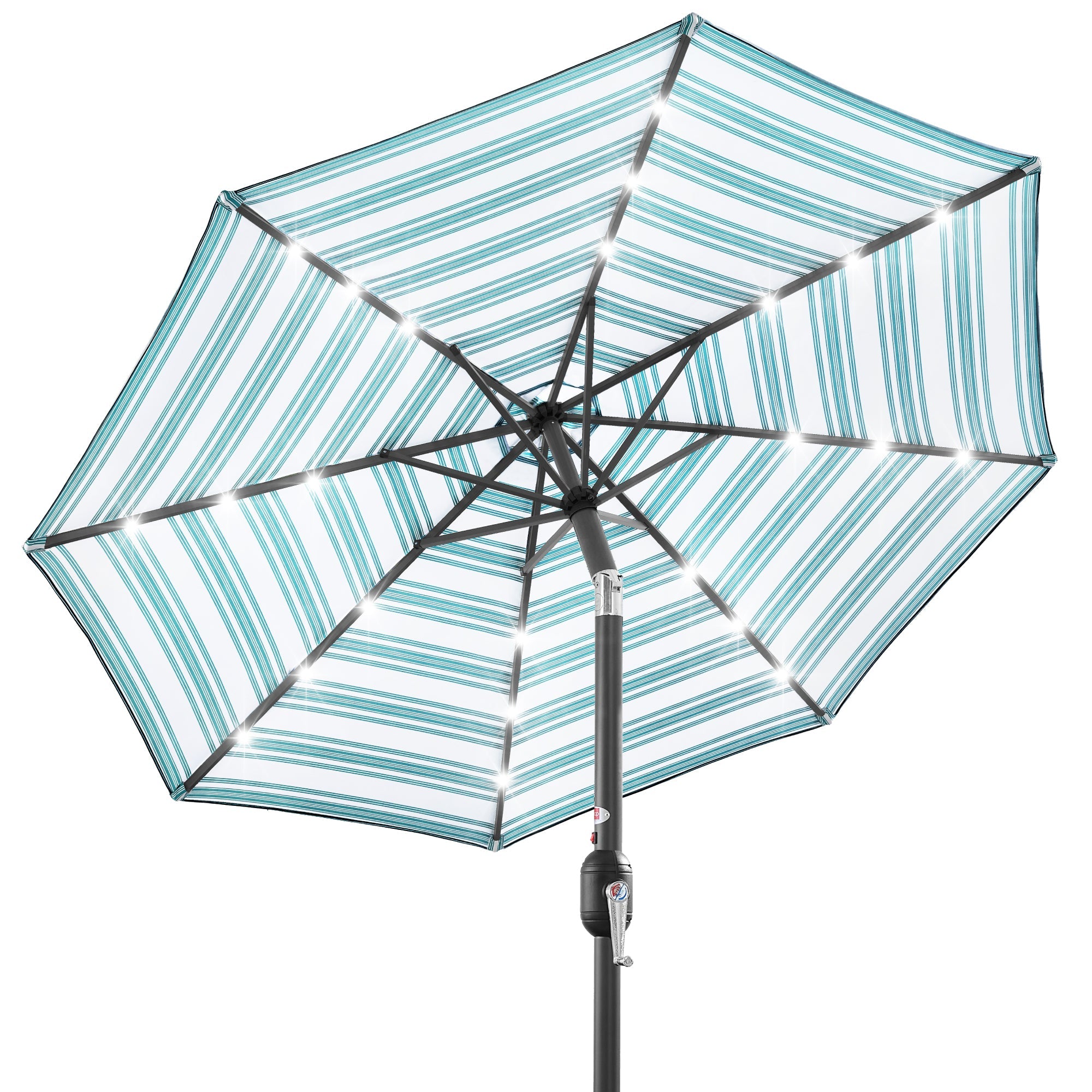 Solar LED Lighted Striped Patio Umbrella w/ Tilt Adjustment - 10ft - Striped Sky Blue