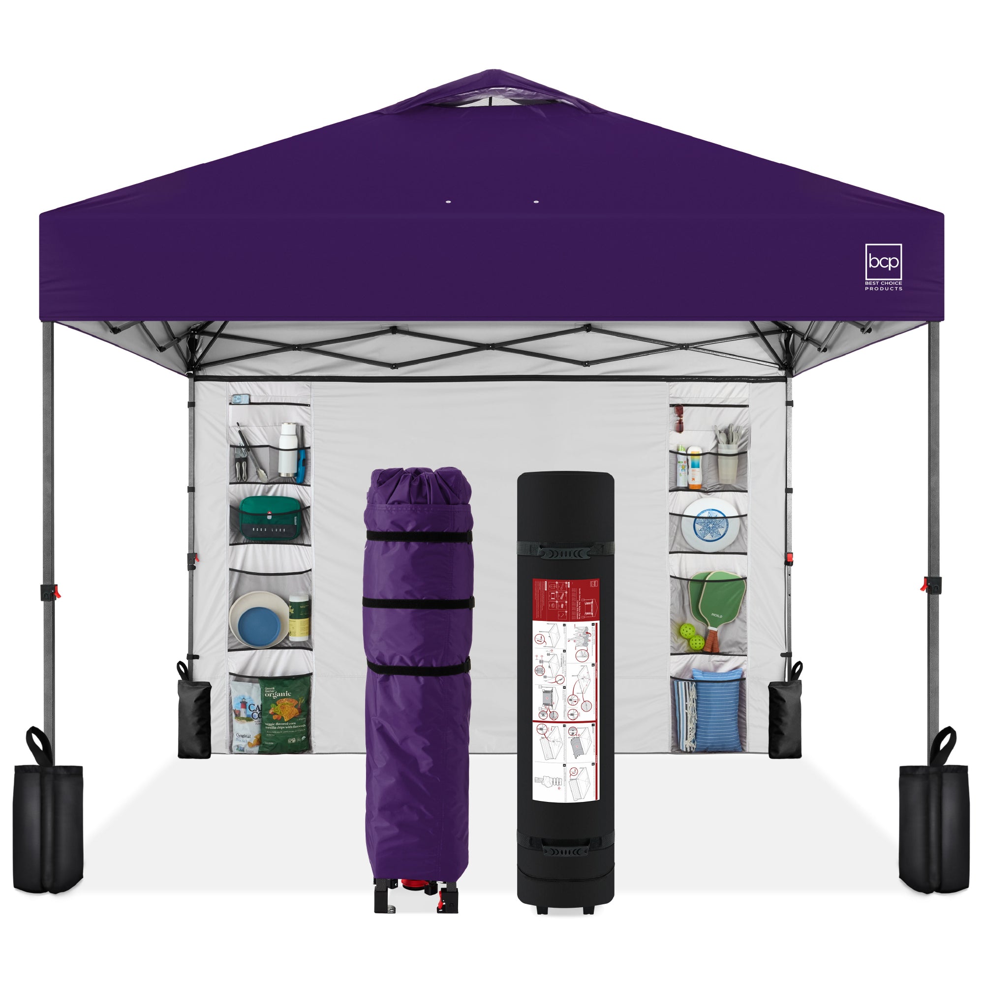 One-Person Setup Instant Pop Up Canopy w/ Side Wall, Carrying Case - 10x10ft - Amethyst Purple
