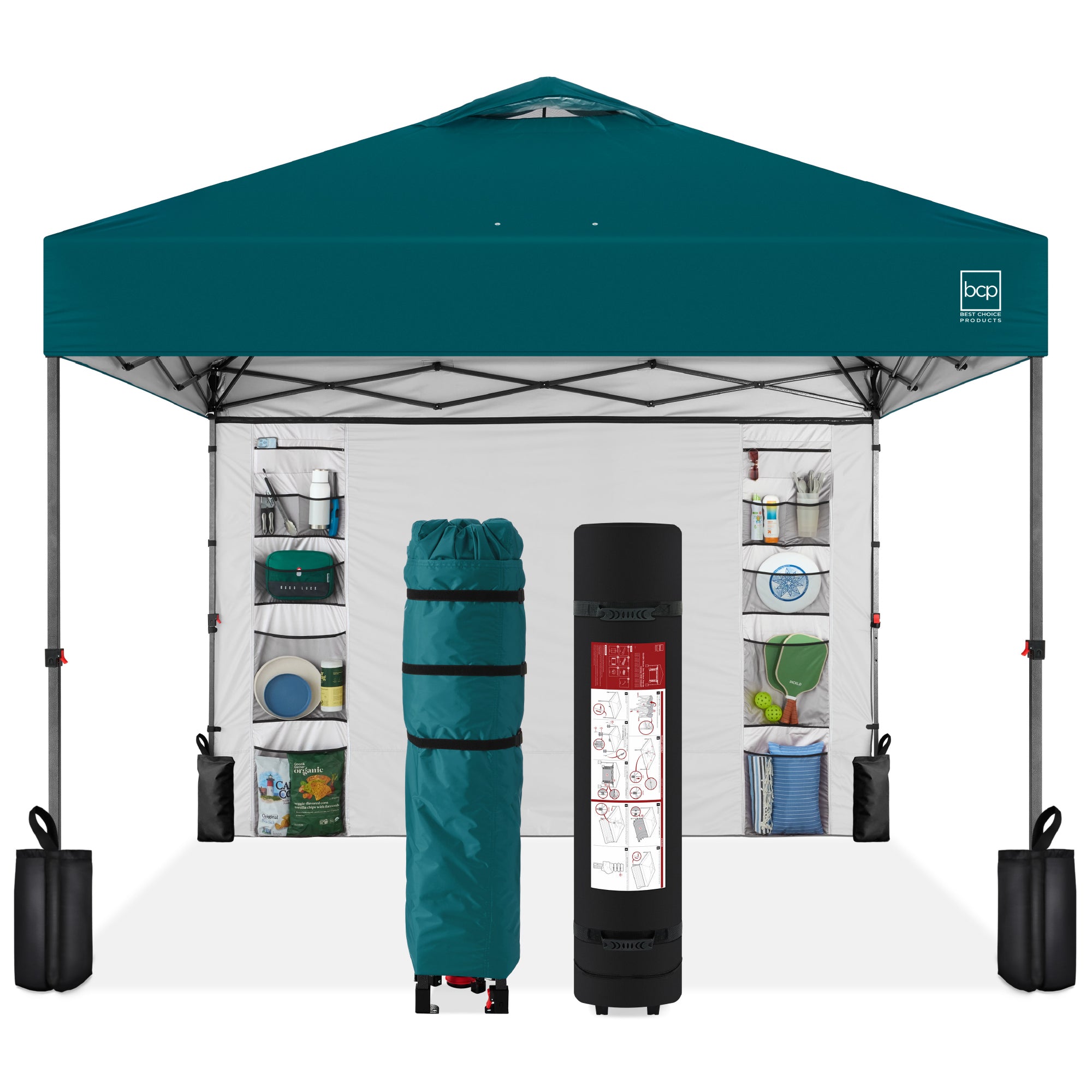 One-Person Setup Instant Pop Up Canopy w/ Side Wall, Carrying Case - 10x10ft - Cerulean