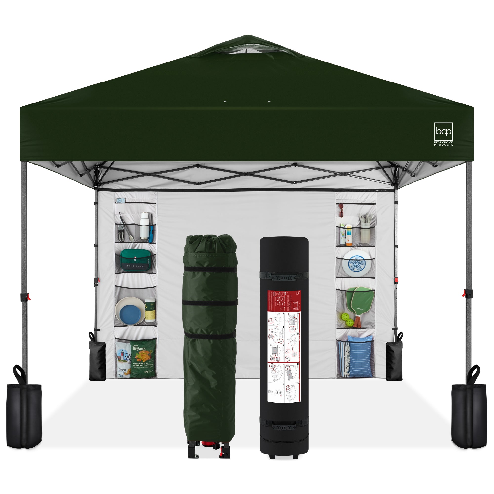 One-Person Setup Instant Pop Up Canopy w/ Side Wall, Carrying Case - 10x10ft - Dark Green
