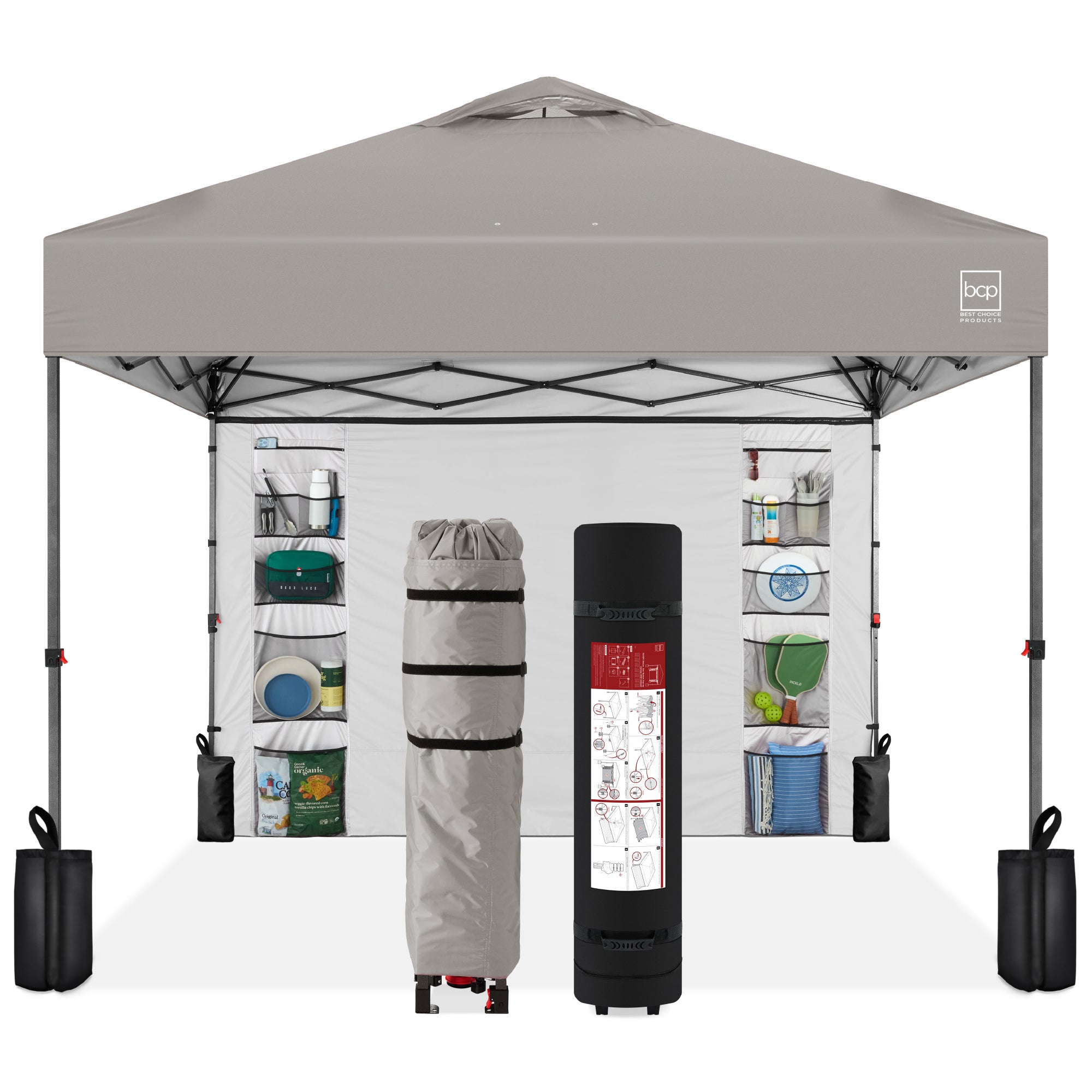 One-Person Setup Instant Pop Up Canopy w/ Side Wall, Carrying Case - 10x10ft - Light Gray