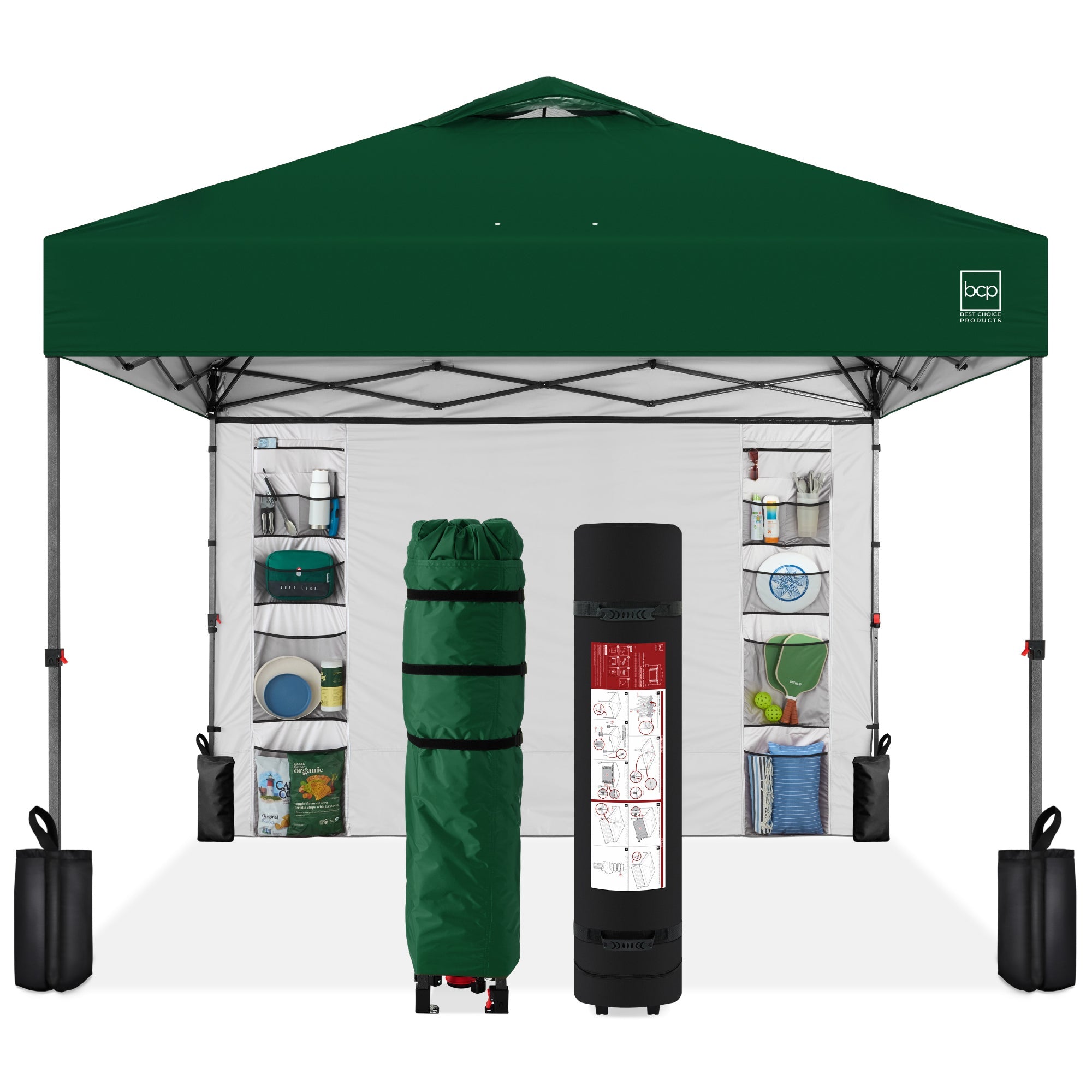One-Person Setup Instant Pop Up Canopy w/ Side Wall, Carrying Case - 10x10ft - Forest Green